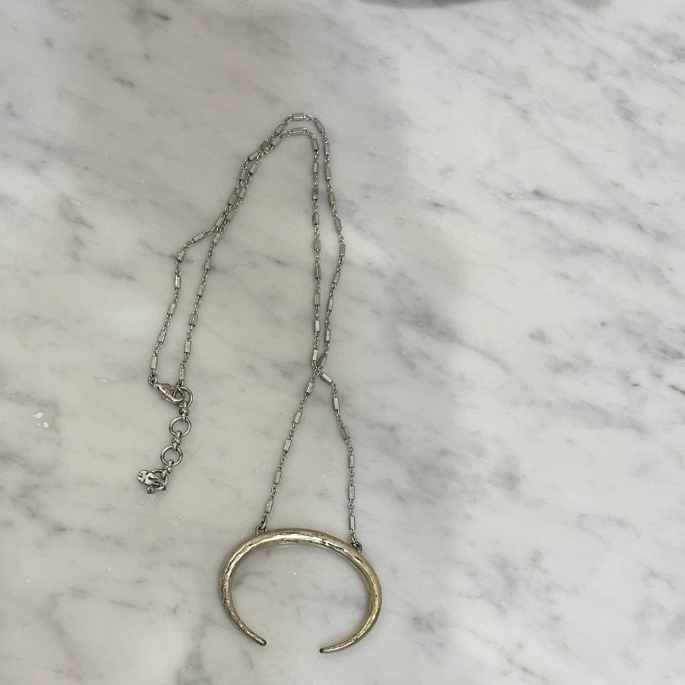 Lucky Brand Silver Tone Hammered Crescent Necklace